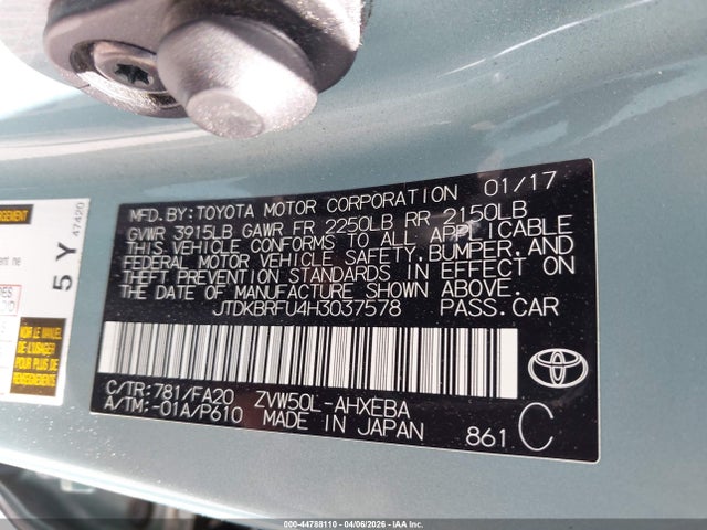 JTDKBRFU4H3037578 Toyota Prius Two