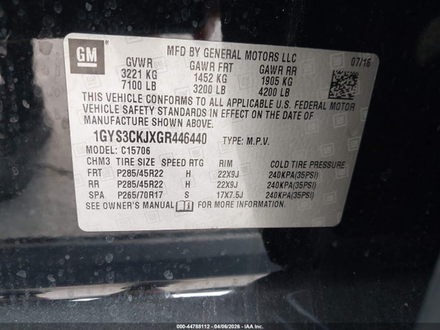 Продажа на аукционе авто 2016 Cadillac Escalade Premium Collection, vin: 1GYS3CKJXGR446440, номер лота: 44788112