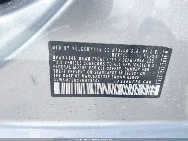 Aukcja sprzedaży 2024 Volkswagen Jetta 1.5t S, vin: 3VW5M7BU3RM035304, numer aukcji: 44788118