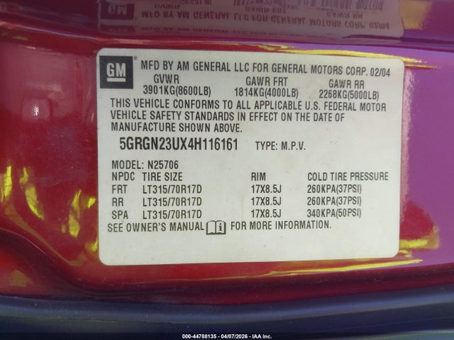 2004 HUMMER H2 5GRGN23UX4H116161 Photo 8