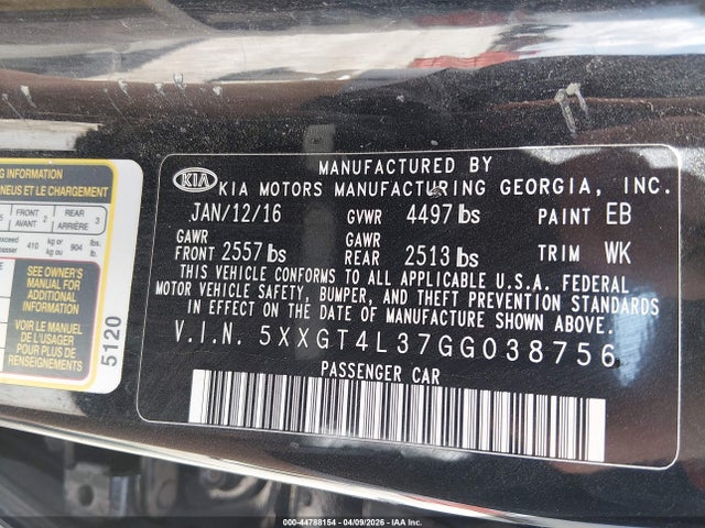 5XXGT4L37GG038756 KIA Optima Lx
