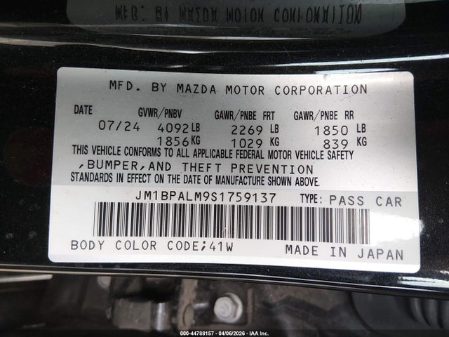 Aukcja sprzedaży 2025 Mazda Mazda3 2.5 S Preferred, vin: JM1BPALM9S1759137, numer aukcji: 44788157