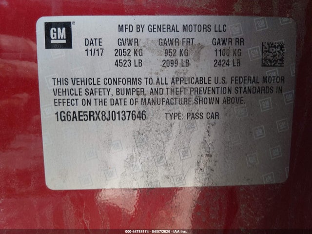 Продажа на аукционе авто 2018 Cadillac Ats Standard, vin: 1G6AE5RX8J0137646, номер лота: 44788174