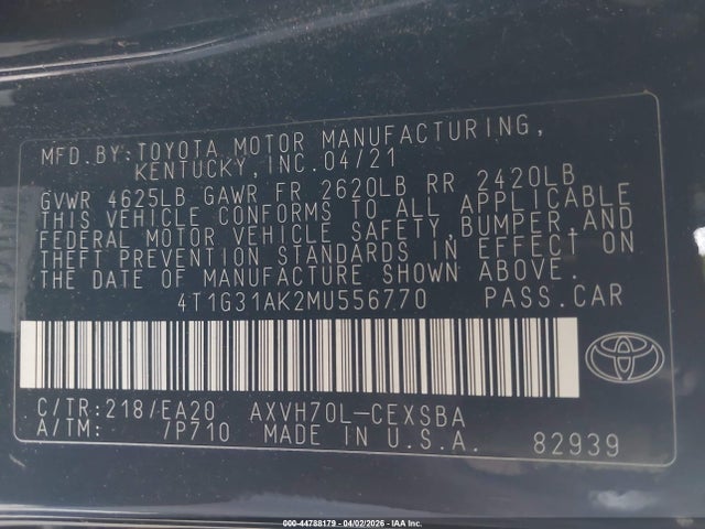 4T1G31AK2MU556770 Toyota Camry Se Hybrid