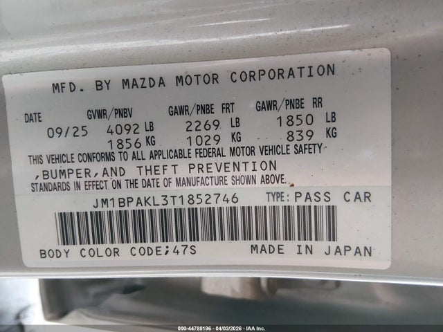 Продаж на аукціоні авто 2026 Mazda Mazda3 2.5 S Select Sport, vin: JM1BPAKL3T1852746, номер лоту: 44788196
