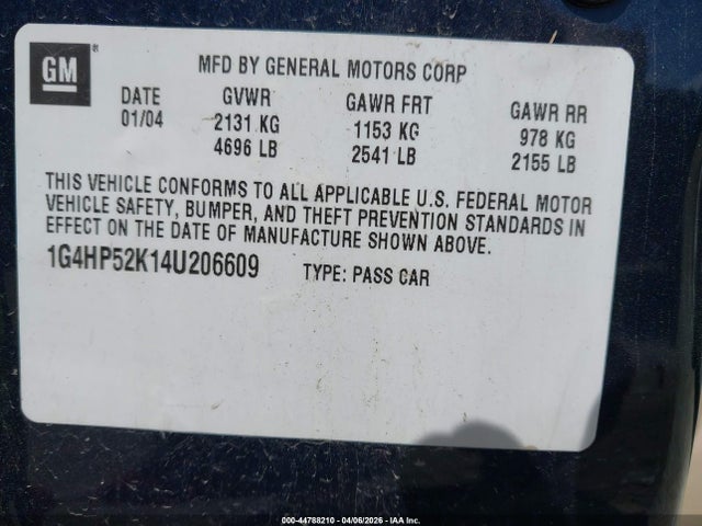 Aukcja sprzedaży 2004 Buick Lesabre Custom, vin: 1G4HP52K14U206609, numer aukcji: 44788210