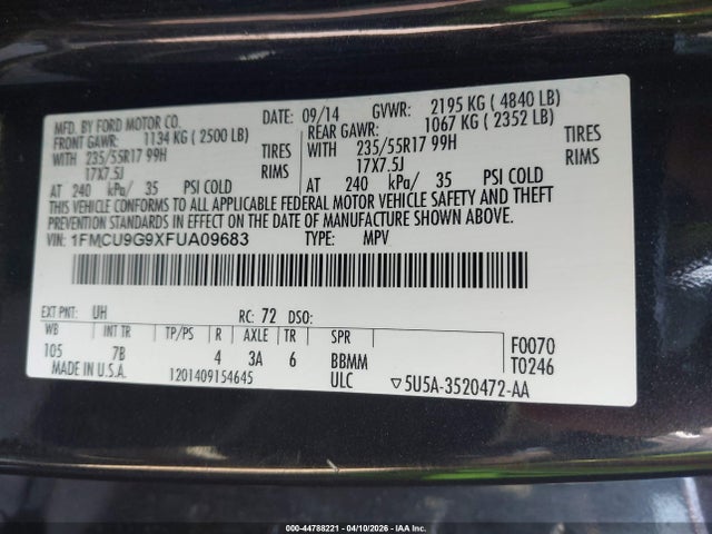 1FMCU9G9XFUA09683 Ford ESCAPE SE