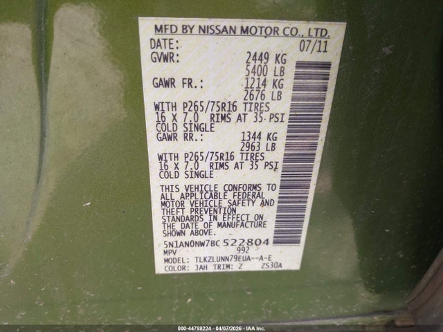 2011 NISSAN XTERRA 5N1AN0NW7BC522804 Photo 8