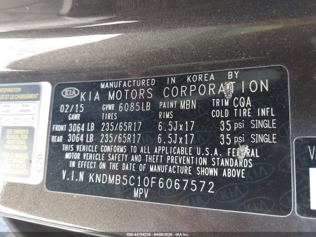 Продаж на аукціоні авто 2015 Kia Sedona Lx, vin: KNDMB5C10F6067572, номер лоту: 44788228