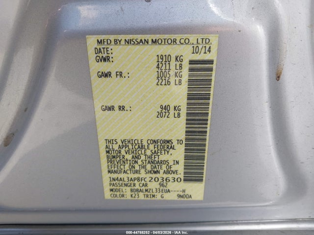 Nissan Altima 2.5 Sv 2015 1N4AL3AP8FC203630 Image 9