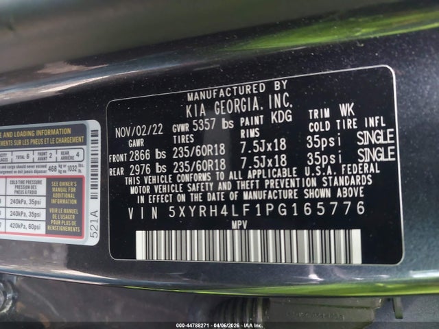2023 Kia Sorento Ex მანქანა იყიდება აუქციონზე, vin: 5XYRH4LF1PG165776, აუქციონის ნომერი: 44788271