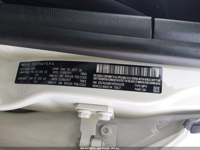 Aukcja sprzedaży 2019 Jeep Renegade Altitude Fwd, vin: ZACNJABB1KPK43205, numer aukcji: 44788276