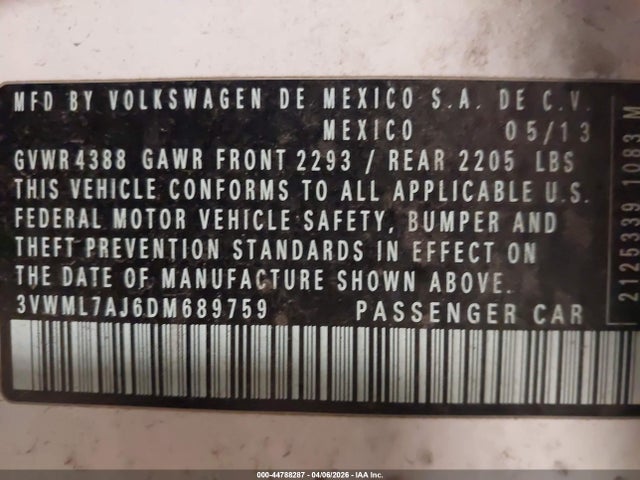 44788287 :رقم المزاد ، 3VWML7AJ6DM689759 vin ، 2013 Volkswagen Jetta Sportwagen 2.0l Tdi مزاد بيع