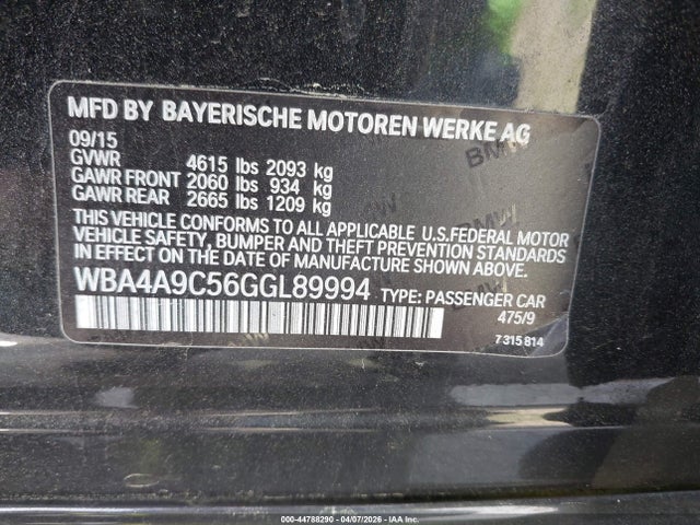 Aukcja sprzedaży 2016 Bmw 428i Gran Coupe, vin: WBA4A9C56GGL89994, numer aukcji: 44788290