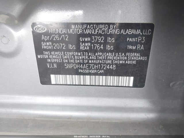 Aukcja sprzedaży 2013 Hyundai Elantra Limited, vin: 5NPDH4AE7DH172448, numer aukcji: 44788293