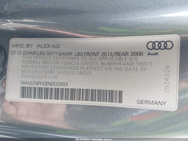 44788332 :رقم المزاد ، WAULFAFH2EN002693 vin ، 2014 Audi A5 2.0t Premium مزاد بيع