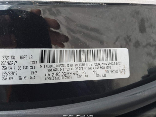 Продажа на аукционе авто 2017 Chrysler Pacifica Touring-l, vin: 2C4RC1BG0HR543025, номер лота: 44788334
