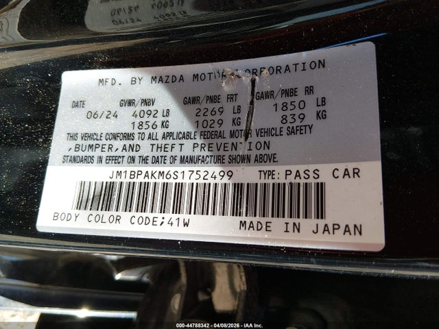 Продажа на аукционе авто 2025 Mazda Mazda3 2.5 S Select Sport, vin: JM1BPAKM6S1752499, номер лота: 44788342