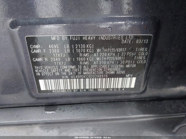 Aukcja sprzedaży 2013 Subaru Outback 3.6r Limited, vin: 4S4BRDKC6D2298976, numer aukcji: 44788388