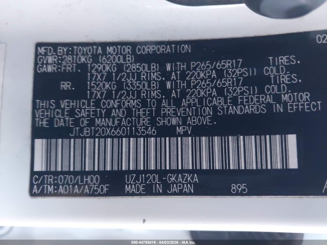 Продаж на аукціоні авто 2006 Lexus Gx 470, vin: JTJBT20X660113546, номер лоту: 44788416