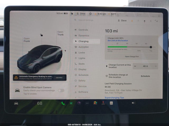 Aukcja sprzedaży 2022 Tesla Model Y Performance Dual Motor All-wheel Drive, vin: 7SAYGDEF7NF368173, numer aukcji: 44788418