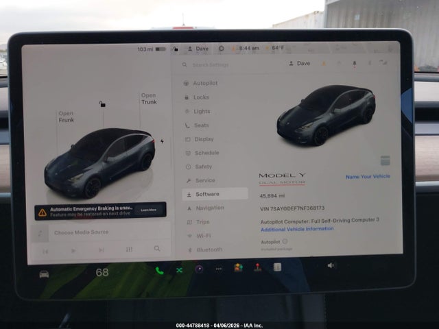 Aukcja sprzedaży 2022 Tesla Model Y Performance Dual Motor All-wheel Drive, vin: 7SAYGDEF7NF368173, numer aukcji: 44788418
