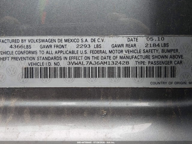 Продажа на аукционе авто 2010 Volkswagen Jetta Tdi, vin: 3VWAL7AJ6AM132428, номер лота: 44788445