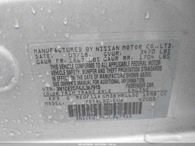 Aukcja sprzedaży 2018 Nissan Versa Note Sv, vin: 3N1CE2CP4JL367915, numer aukcji: 44788490