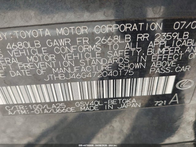 2007 LEXUS ES 350 JTHBJ46G472040175 Photo 8