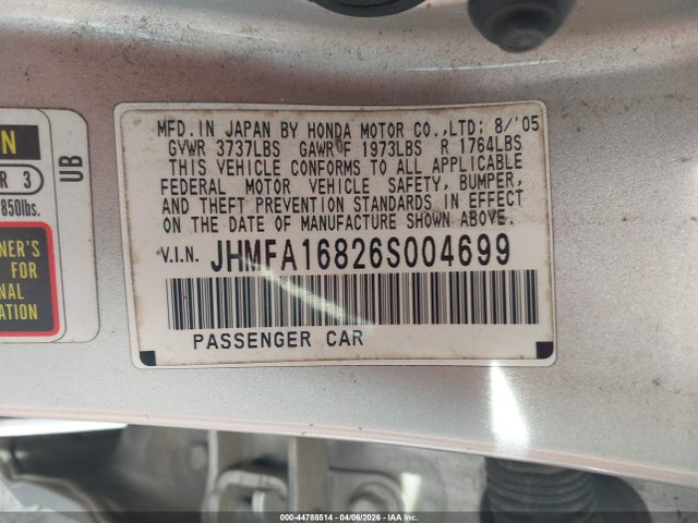 Продаж на аукціоні авто 2006 Honda Civic Ex, vin: JHMFA16826S004699, номер лоту: 44788514