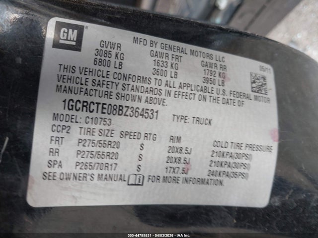 Aukcja sprzedaży 2011 Chevrolet Silverado 1500 Ltz, vin: 1GCRCTE08BZ364531, numer aukcji: 44788531