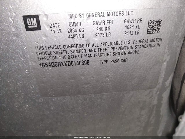 Aukcja sprzedaży 2013 Cadillac Ats Standard, vin: 1G6AG5RXXD0140398, numer aukcji: 44788539