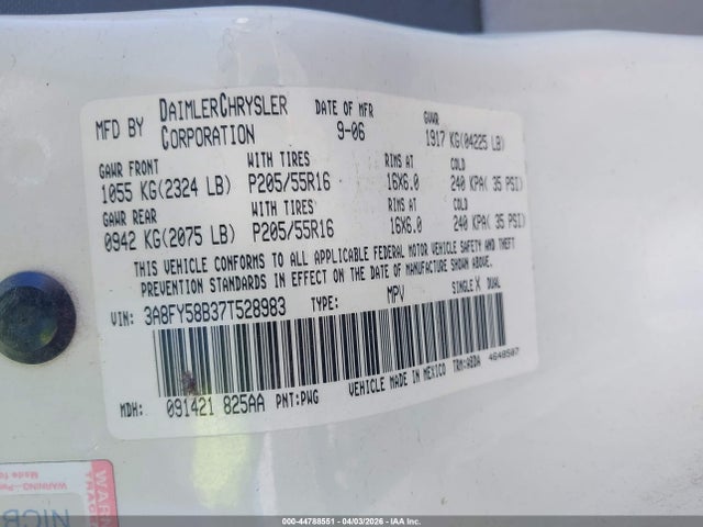 Продаж на аукціоні авто 2007 Chrysler Pt Cruiser Touring, vin: 3A8FY58B37T528983, номер лоту: 44788551