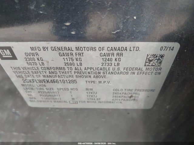 Aukcja sprzedaży 2015 Gmc Terrain Sle-2, vin: 2GKFLWEK4F6101285, numer aukcji: 44788556