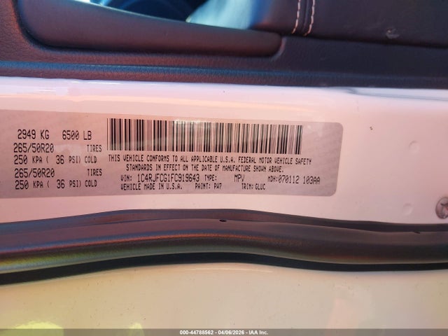 44788562 :رقم المزاد ، 1C4RJFCG1FC919643 vin ، 2015 Jeep Grand Cherokee Overland مزاد بيع