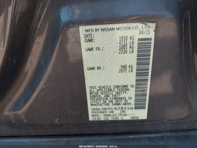 44788573 :رقم المزاد ، 1N4AL3AP7FC428556 vin ، 2015 Nissan Altima 2.5/2.5 S/2.5 Sl/2.5 Sv مزاد بيع