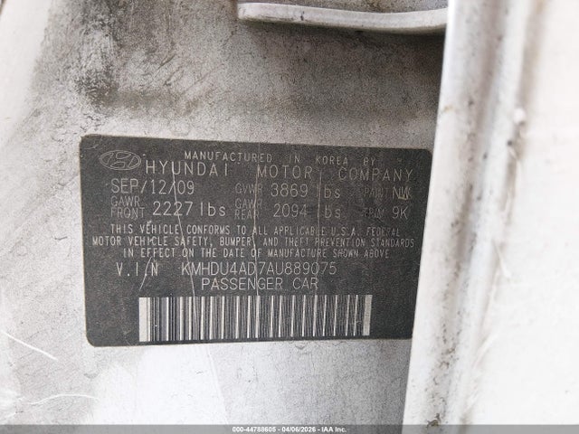 2010 Hyundai Elantra Gls მანქანა იყიდება აუქციონზე, vin: KMHDU4AD7AU889075, აუქციონის ნომერი: 44788605