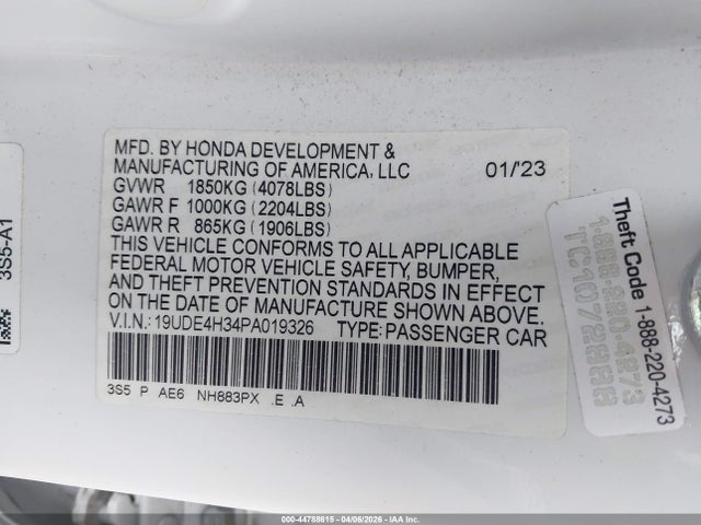 44788615 :رقم المزاد ، 19UDE4H34PA019326 vin ، 2023 Acura Integra A-spec مزاد بيع