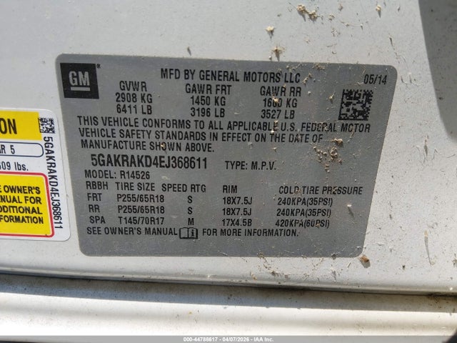 Aukcja sprzedaży 2014 Buick Enclave Convenience, vin: 5GAKRAKD4EJ368611, numer aukcji: 44788617