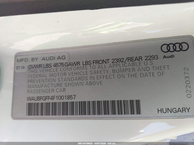 Aukcja sprzedaży 2015 Audi A3 2.0t Premium, vin: WAUBFGFF4F1001857, numer aukcji: 44788620