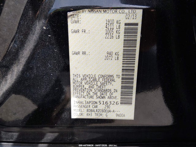 Aukcja sprzedaży 2013 Nissan Altima 2.5 S, vin: 1N4AL3AP1DN516326, numer aukcji: 44788626