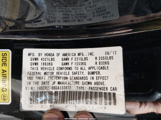 Продажа на аукционе авто 2013 Honda Accord Ex-l, vin: 1HGCR2F86DA000470, номер лота: 44788628
