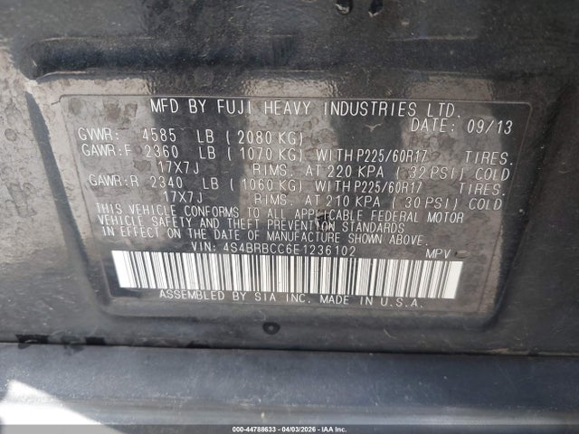 Продажа на аукционе авто 2014 Subaru Outback 2.5i Premium, vin: 4S4BRBCC6E1236102, номер лота: 44788633