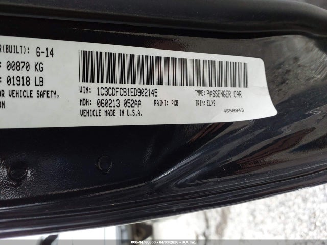 Aukcja sprzedaży 2014 Dodge Dart Limited, vin: 1C3CDFCB1ED902145, numer aukcji: 44788653