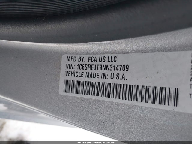 44788660 :رقم المزاد ، 1C6SRFJT9NN314709 vin ، 2022 Ram 1500 Laramie  4x4 5'7 Box مزاد بيع