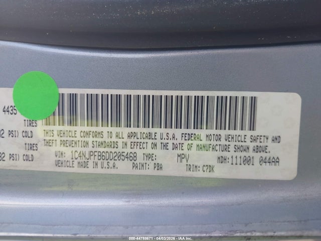 Продаж на аукціоні авто 2013 Jeep Patriot Latitude, vin: 1C4NJPFB6DD205468, номер лоту: 44788671