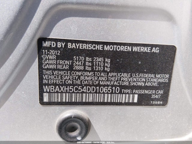 Продажа на аукционе авто 2013 Bmw 528i Xdrive, vin: WBAXH5C54DD106510, номер лота: 44788695