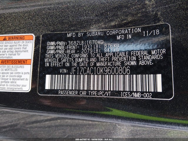 Продажа на аукционе авто 2019 Subaru Brz Limited, vin: JF1ZCAC10K9600806, номер лота: 44788716