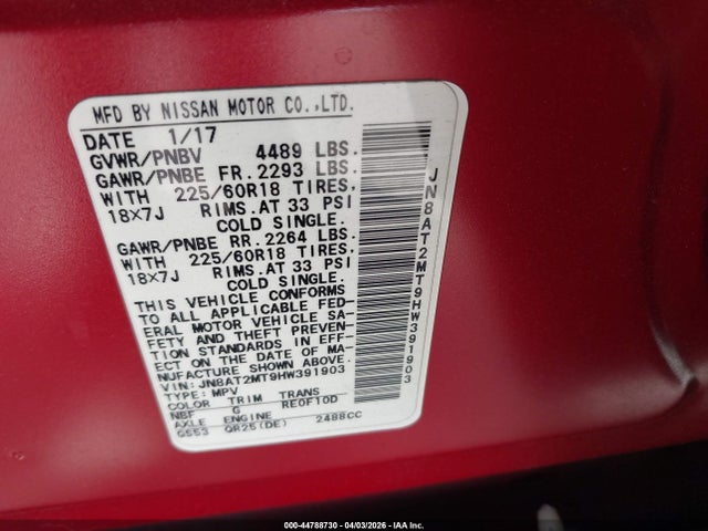 Nissan Rogue Sl 2017 JN8AT2MT9HW391903 Image 9