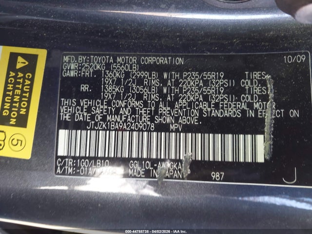 Продажа на аукционе авто 2010 Lexus Rx 350, vin: JTJZK1BA9A2409078, номер лота: 44788738
